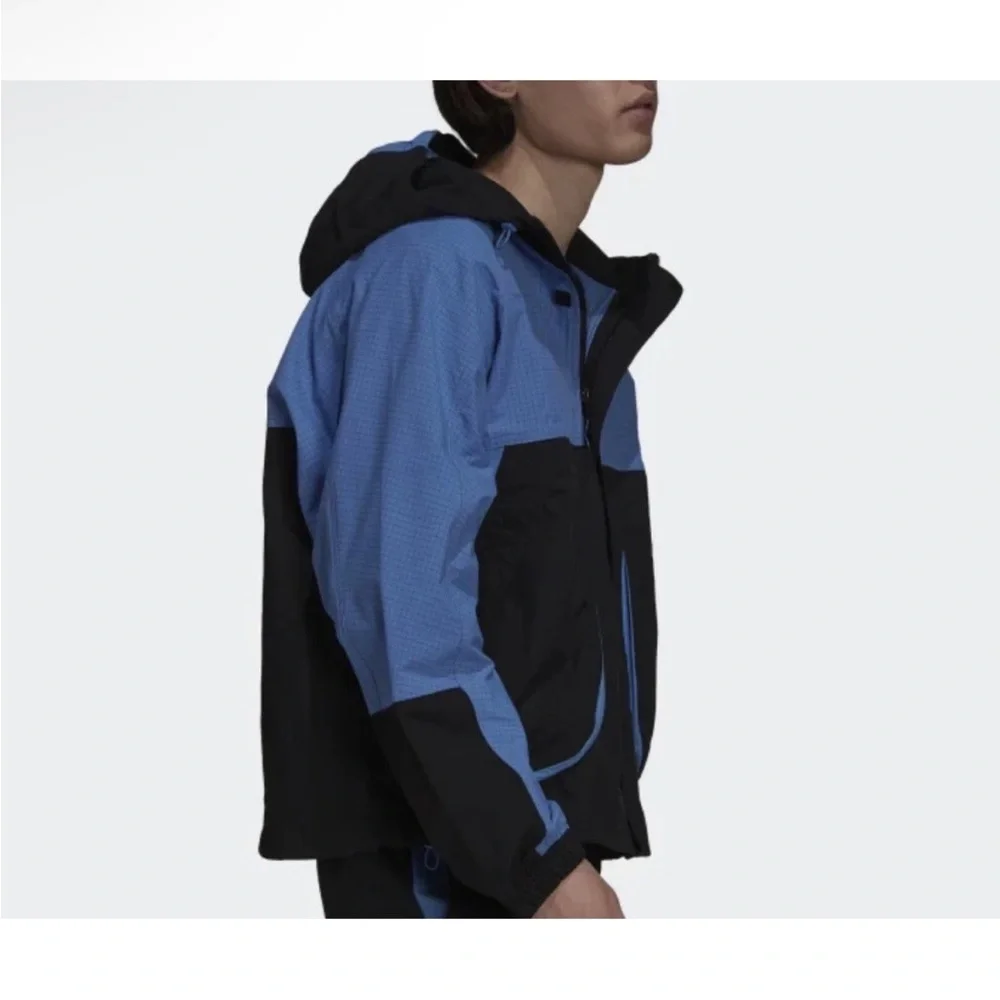 Men’s Adidas Woven Adventure Full Zip Blue and Black Windbreaker Jacket Sz Large